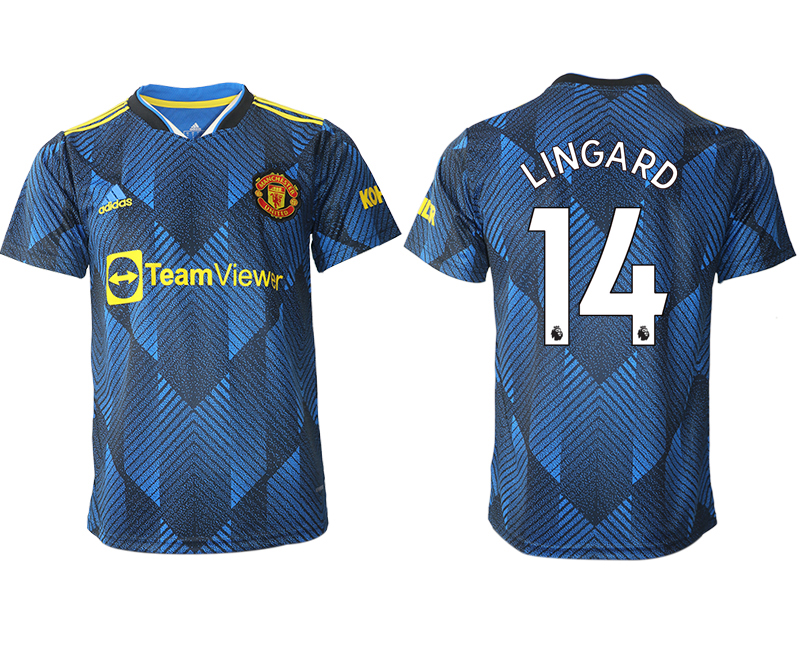 Men 2021-2022 Club Manchester United Second away aaa version blue #14 Soccer Jersey